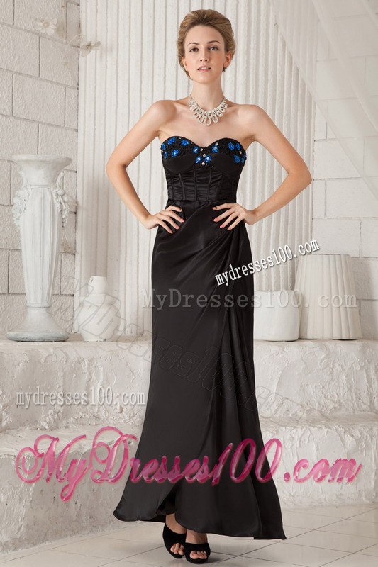 Strapless Ankle-length Appliques Ruffles Black Prom Celebrity Dresses