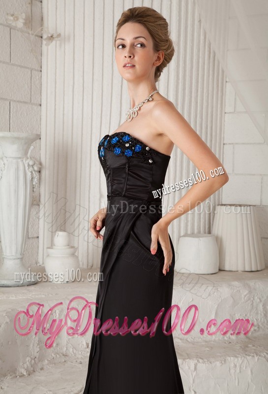 Strapless Ankle-length Appliques Ruffles Black Prom Celebrity Dresses