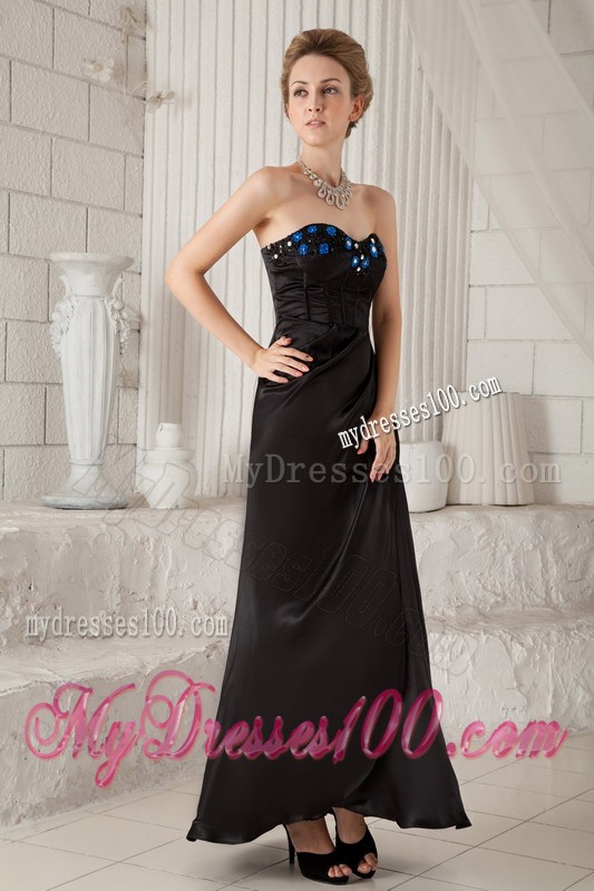 Strapless Ankle-length Appliques Ruffles Black Prom Celebrity Dresses