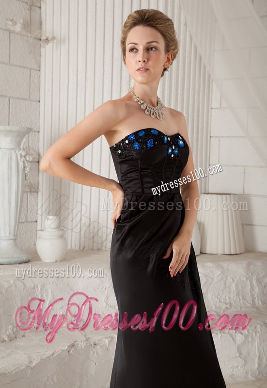 Strapless Ankle-length Appliques Ruffles Black Prom Celebrity Dresses