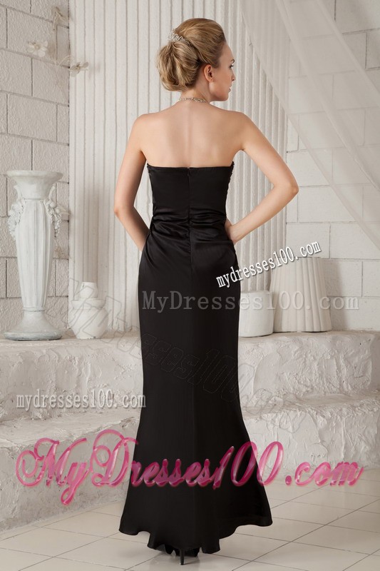 Strapless Ankle-length Appliques Ruffles Black Prom Celebrity Dresses