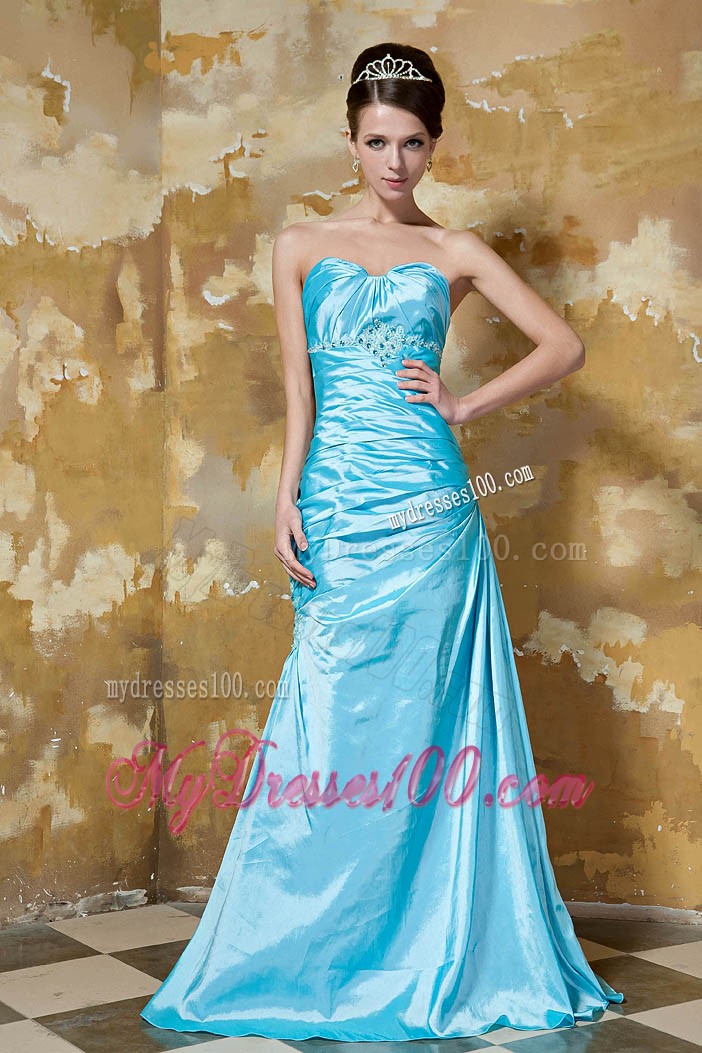 Turquoise Column Floor-length Prom Dress with Ruches