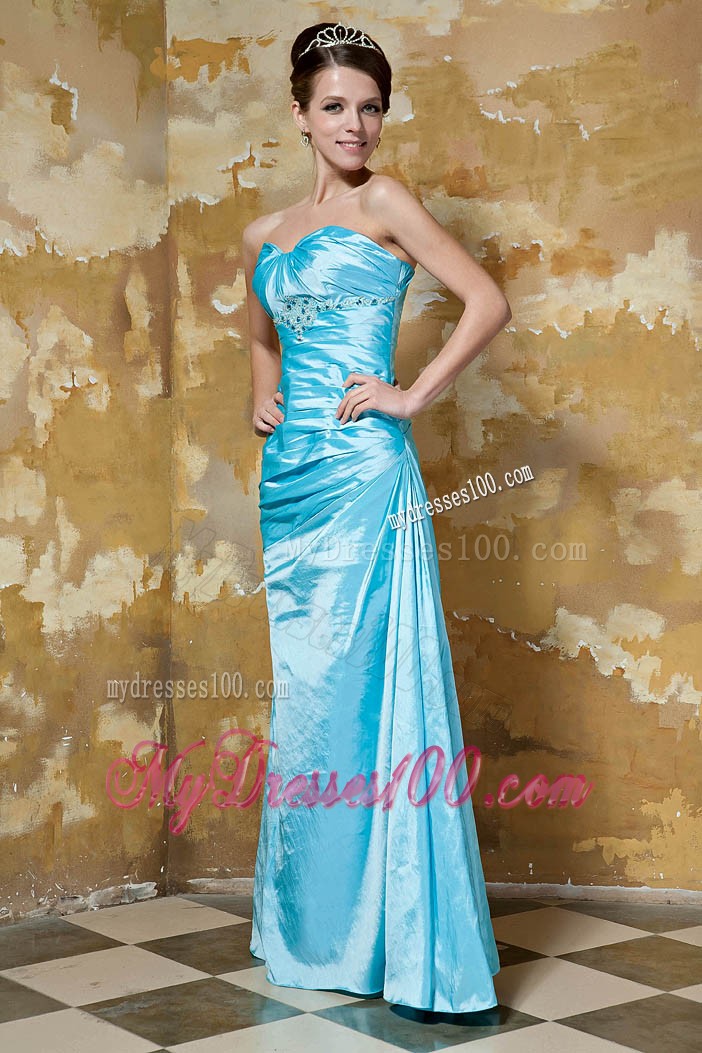 Turquoise Column Floor-length Prom Dress with Ruches