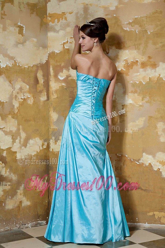 Turquoise Column Floor-length Prom Dress with Ruches