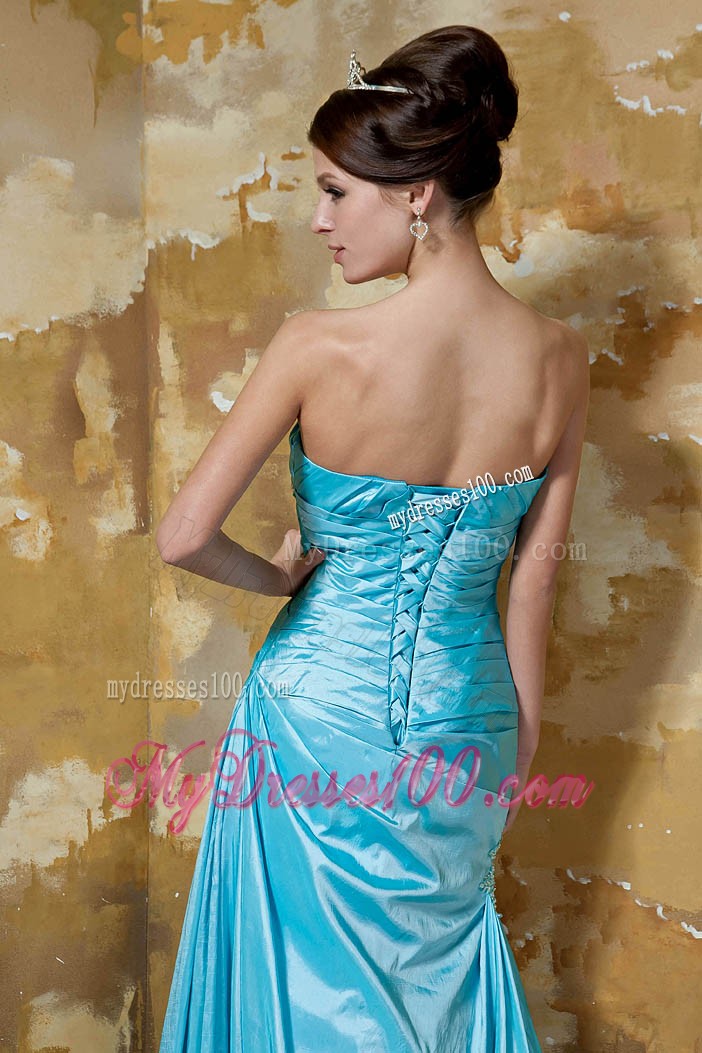 Turquoise Column Floor-length Prom Dress with Ruches