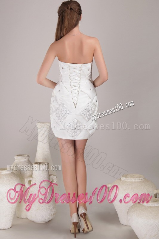 White Sheath Mini-length Beading Prom Gowns with Asymmetrical Neckline