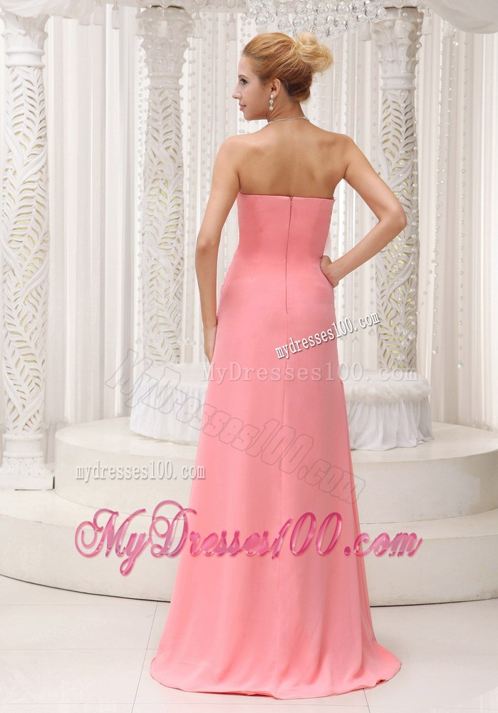 Ruching and Beading Decorated Sweep Train Prom Gown Made From Chiffon