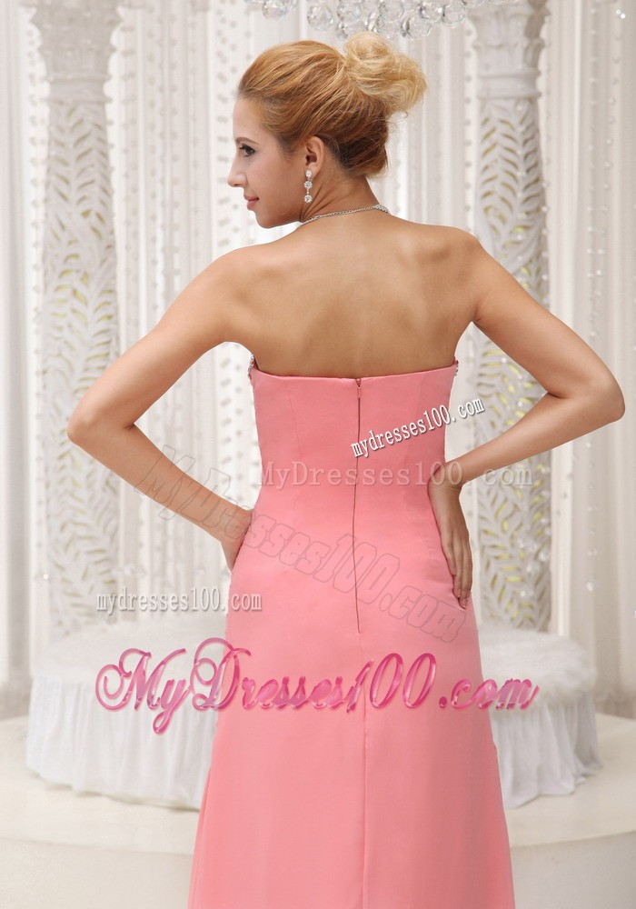 Ruching and Beading Decorated Sweep Train Prom Gown Made From Chiffon
