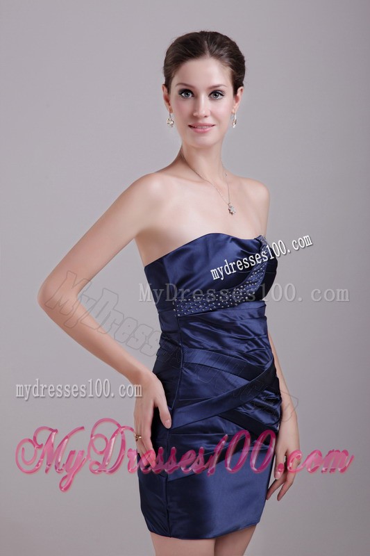 Customer Made Beaded Ruche Short Prom Dress in Navy Blue
