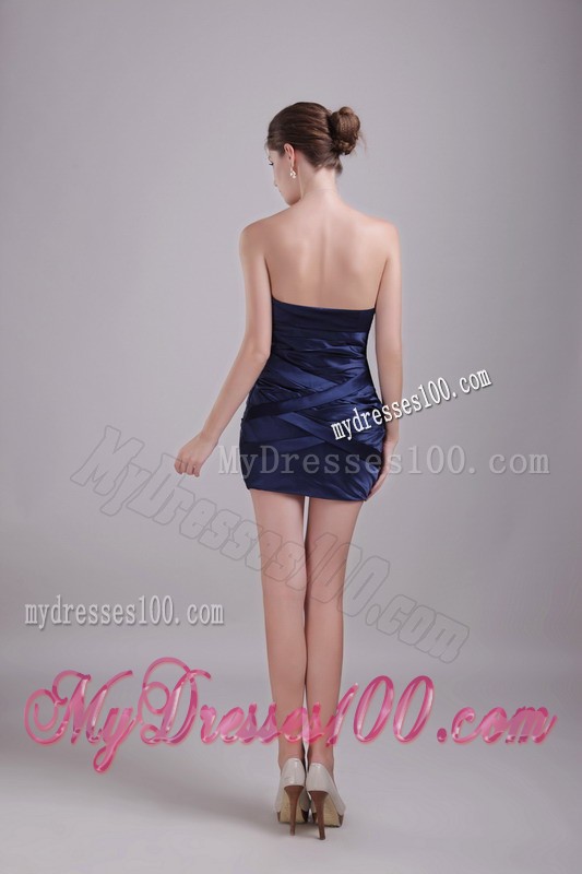 Customer Made Beaded Ruche Short Prom Dress in Navy Blue