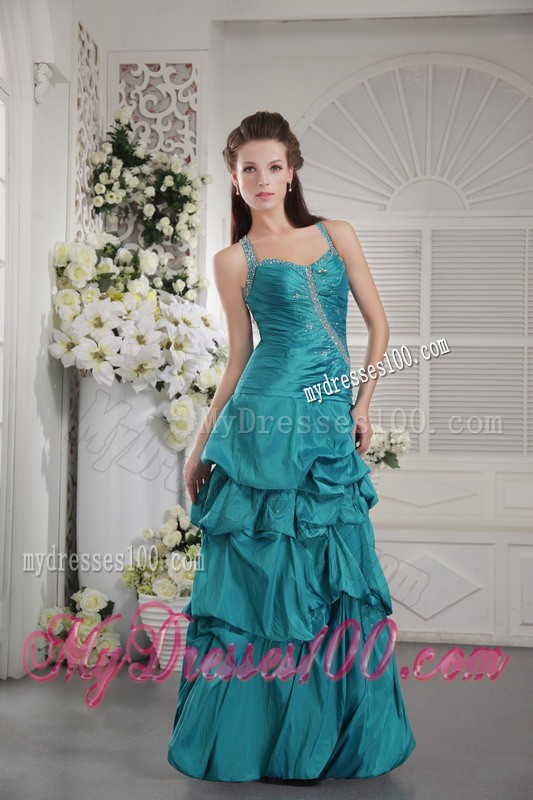 Ruffle Layers Beaded Prom Teal Party Dresses with Criss Cross Back