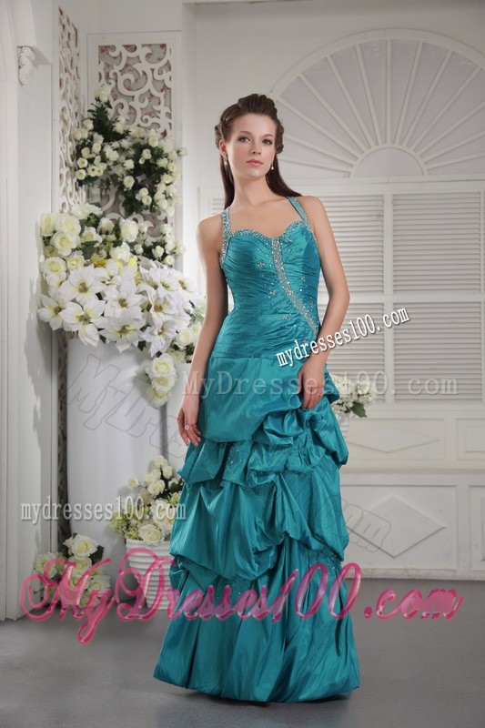 Ruffle Layers Beaded Prom Teal Party Dresses with Criss Cross Back