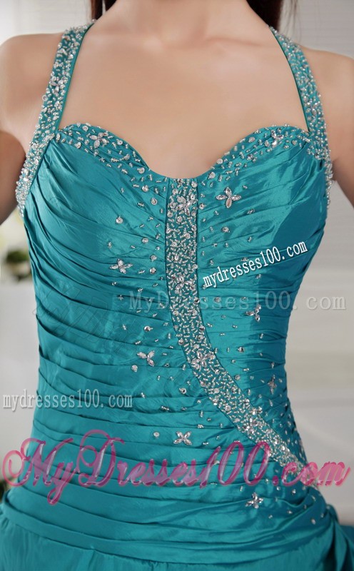 Ruffle Layers Beaded Prom Teal Party Dresses with Criss Cross Back
