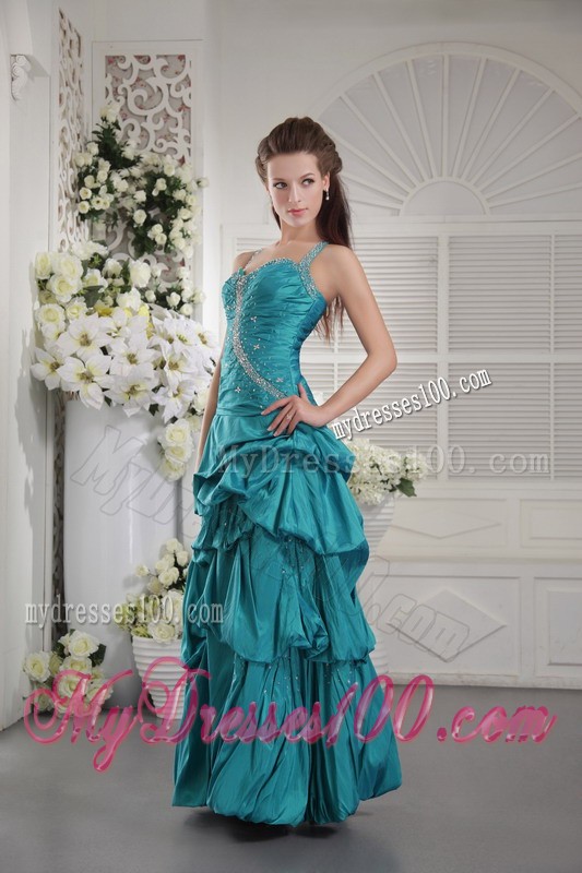 Ruffle Layers Beaded Prom Teal Party Dresses with Criss Cross Back