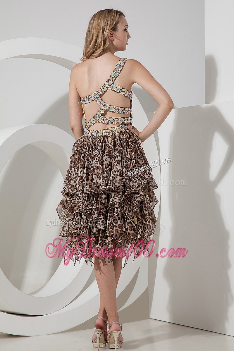 Sexy Leopard One Shoulder Short Prom Dresses with Ruffles