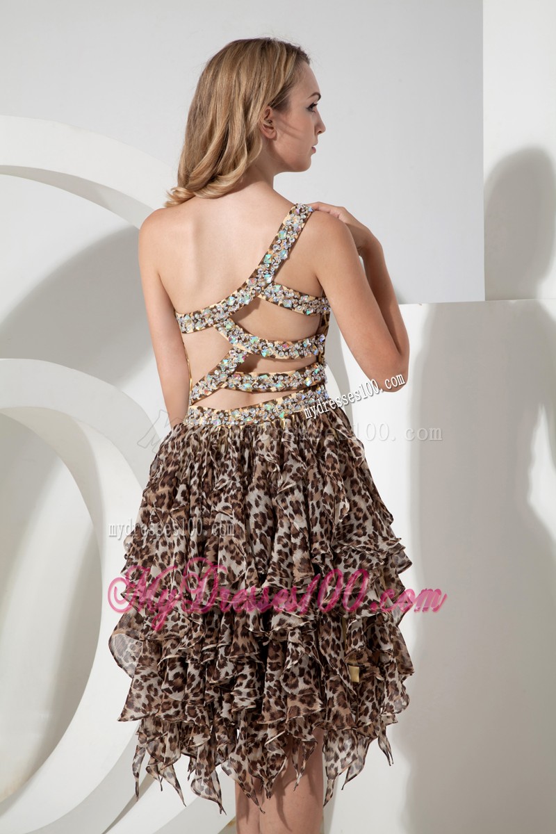 Sexy Leopard One Shoulder Short Prom Dresses with Ruffles
