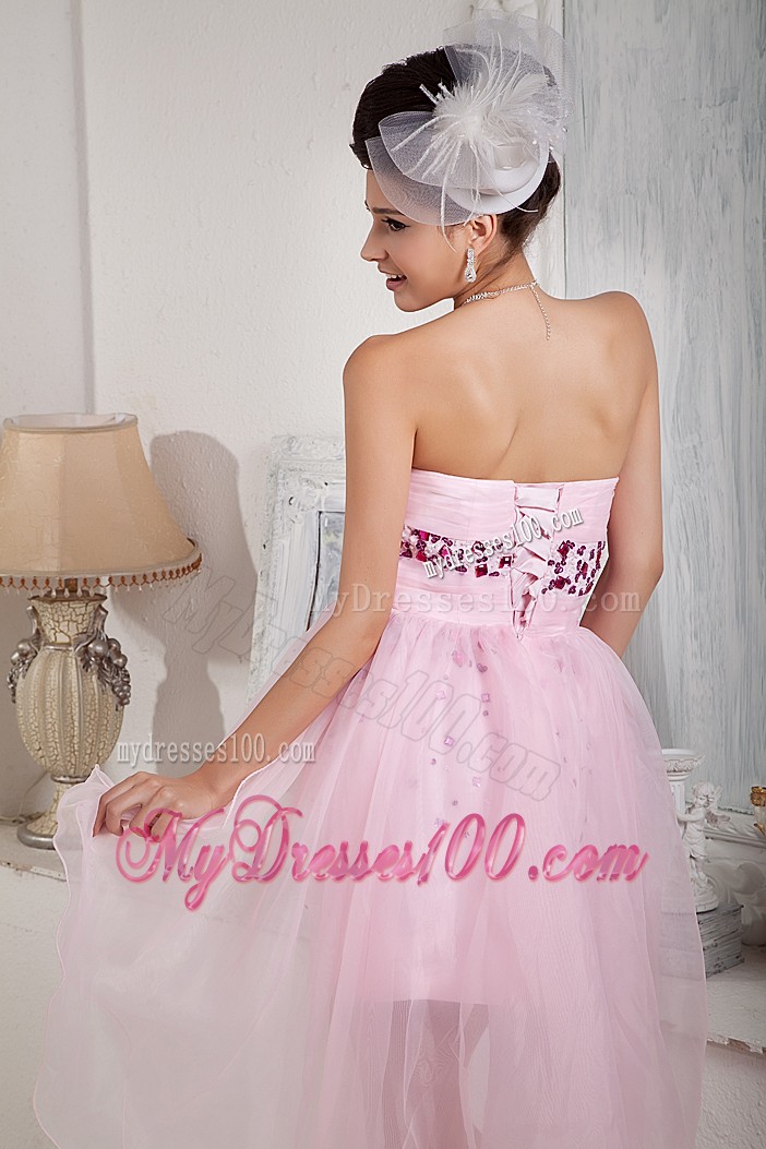 Mini-length High-low Beaded Prom Gown in Baby Pink