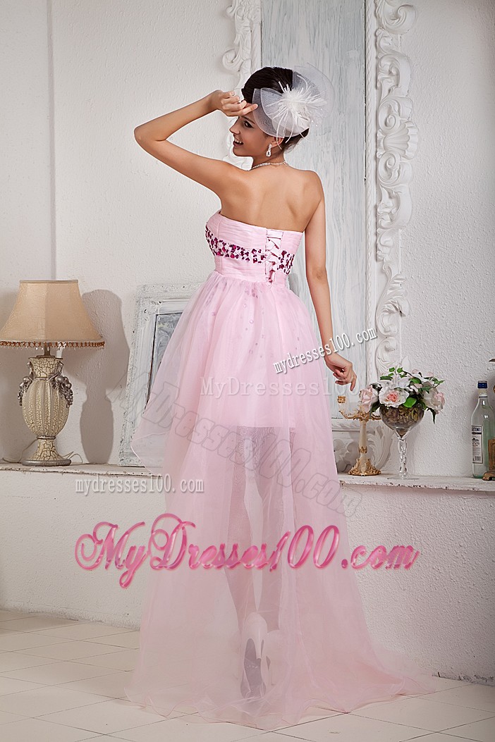 Mini-length High-low Beaded Prom Gown in Baby Pink