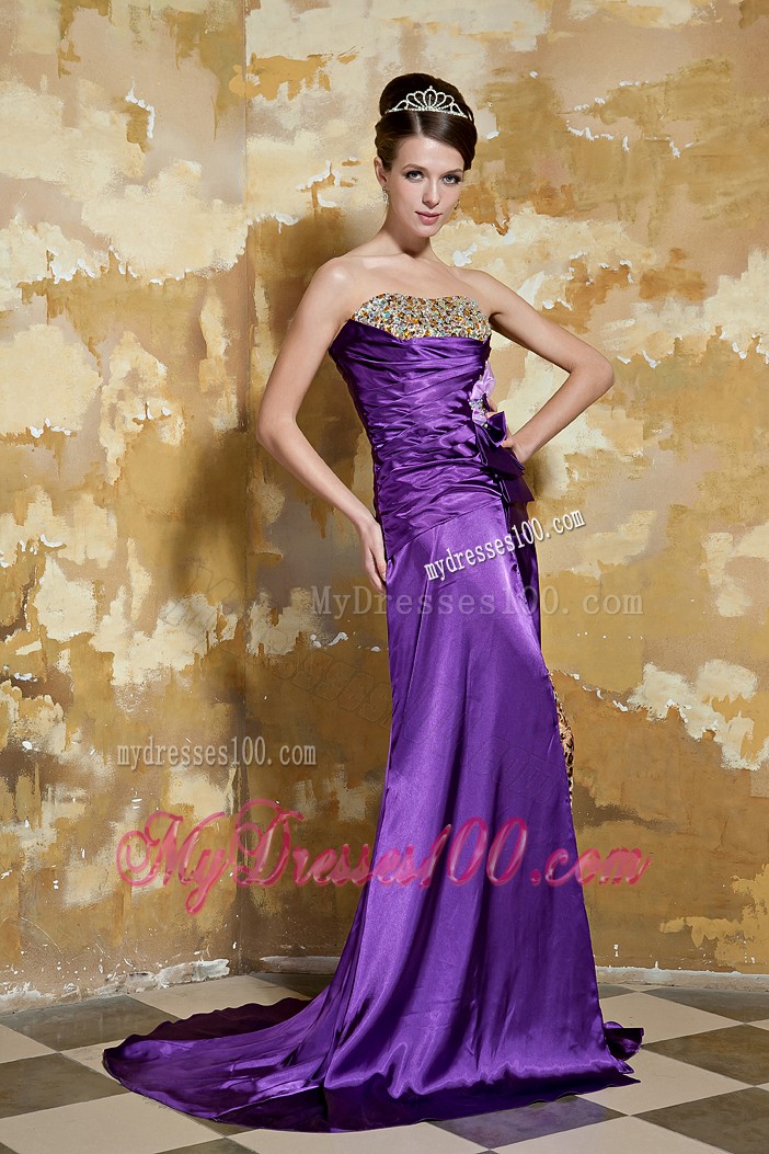 Flower and Side Slit Decorate Prom Gown in Eggplant Purple