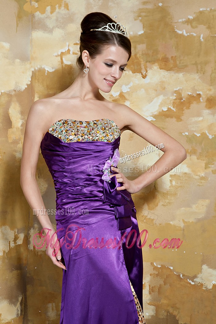 Flower and Side Slit Decorate Prom Gown in Eggplant Purple