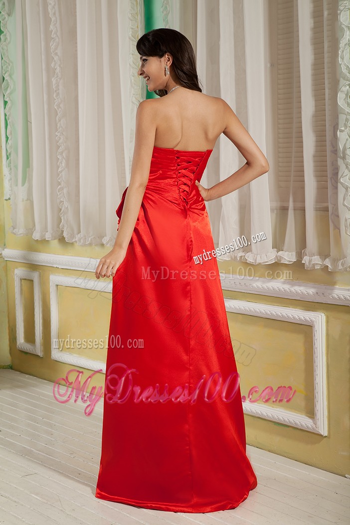 Ruching and Beading Decorated Prom Gown with Brush Train and Half Bow Accents