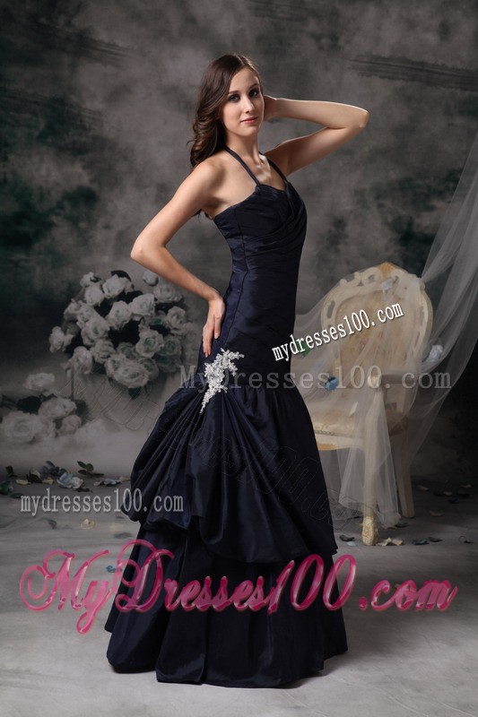 Halter Top Prom Dress with Ruching Appliques and Tiers For Lady