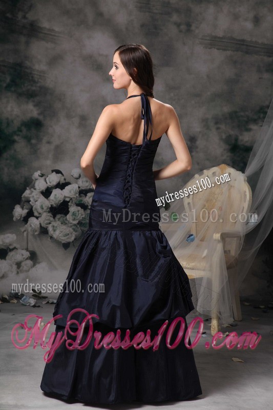 Halter Top Prom Dress with Ruching Appliques and Tiers For Lady