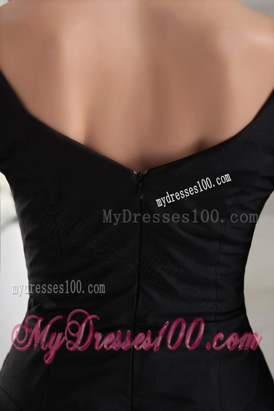 Black Long Sleeve V-neck Off-the-shoulder Prom Dress with Ruche