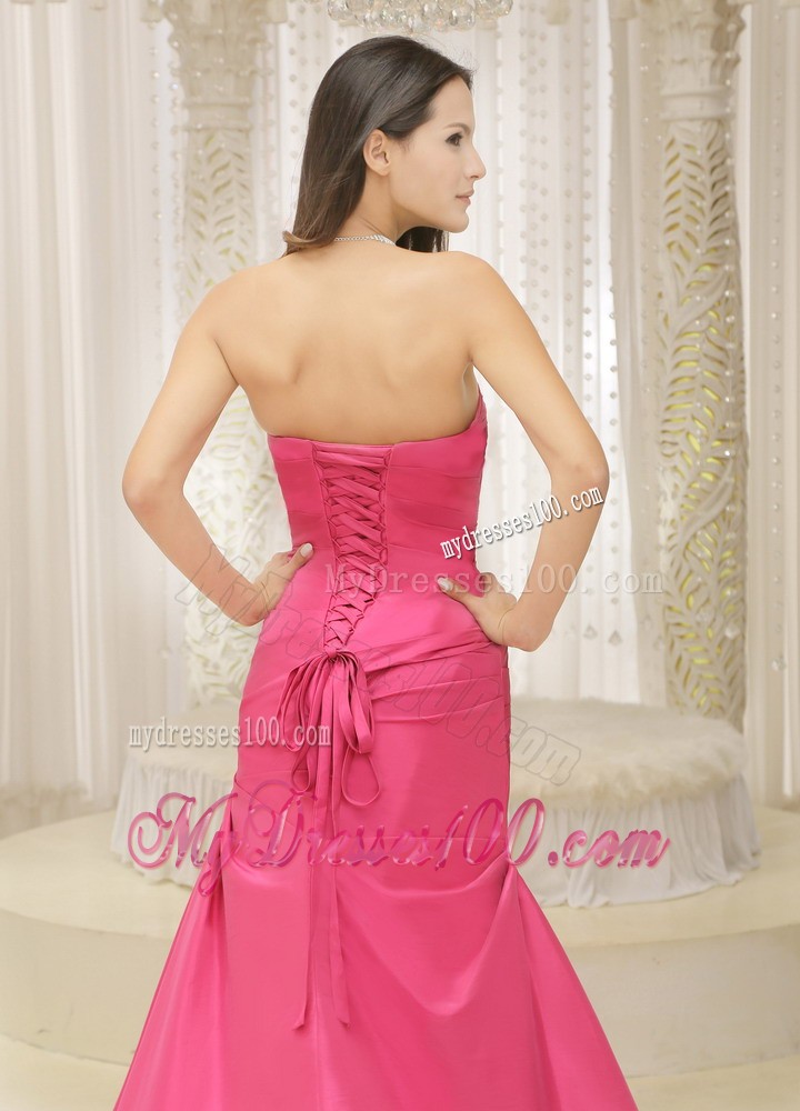 Lace-up back Ruched Prom Dresses with Bowknot and Court Train