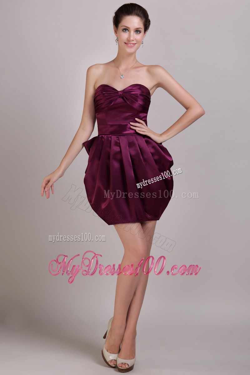 Elegant Mini Sweetheart Pick-ups Prom Dresses in Burgundy Strapless