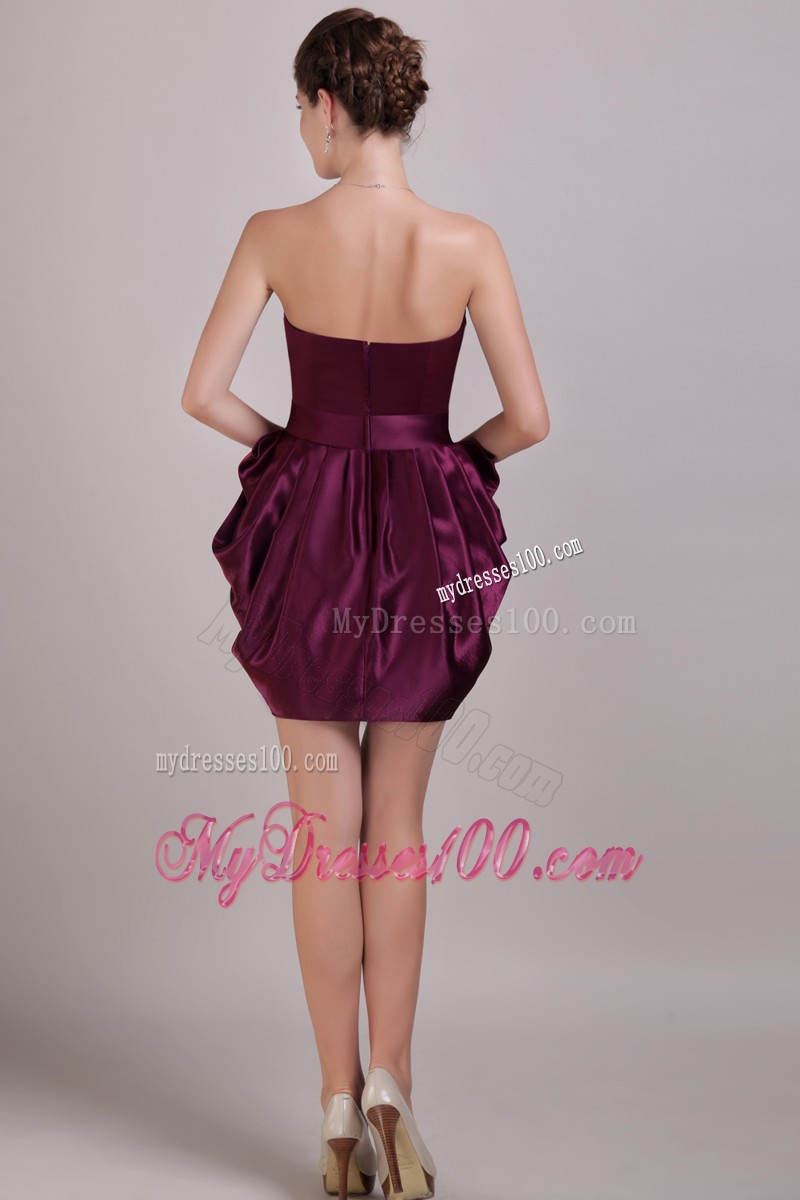 Elegant Mini Sweetheart Pick-ups Prom Dresses in Burgundy Strapless