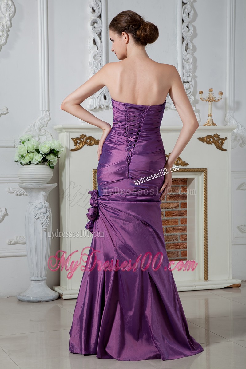 Beaded Strapless Prom Gowns with Ruching and Hand Made Flowers