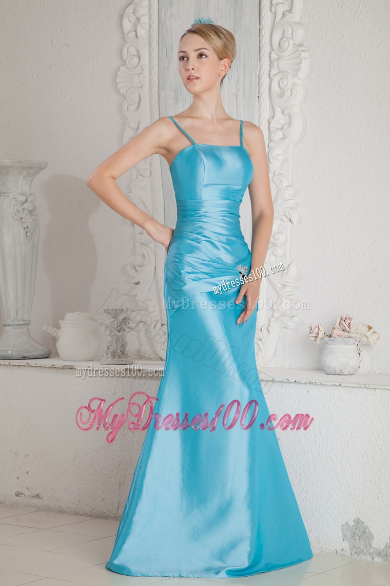 Elegant Spaghetti Straps Ruching and Beading Decorated Prom Dress