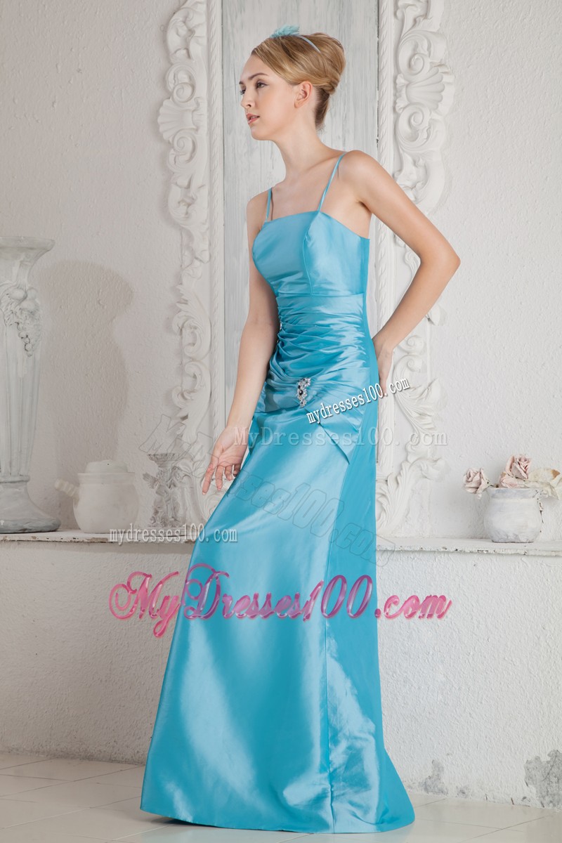 Elegant Spaghetti Straps Ruching and Beading Decorated Prom Dress