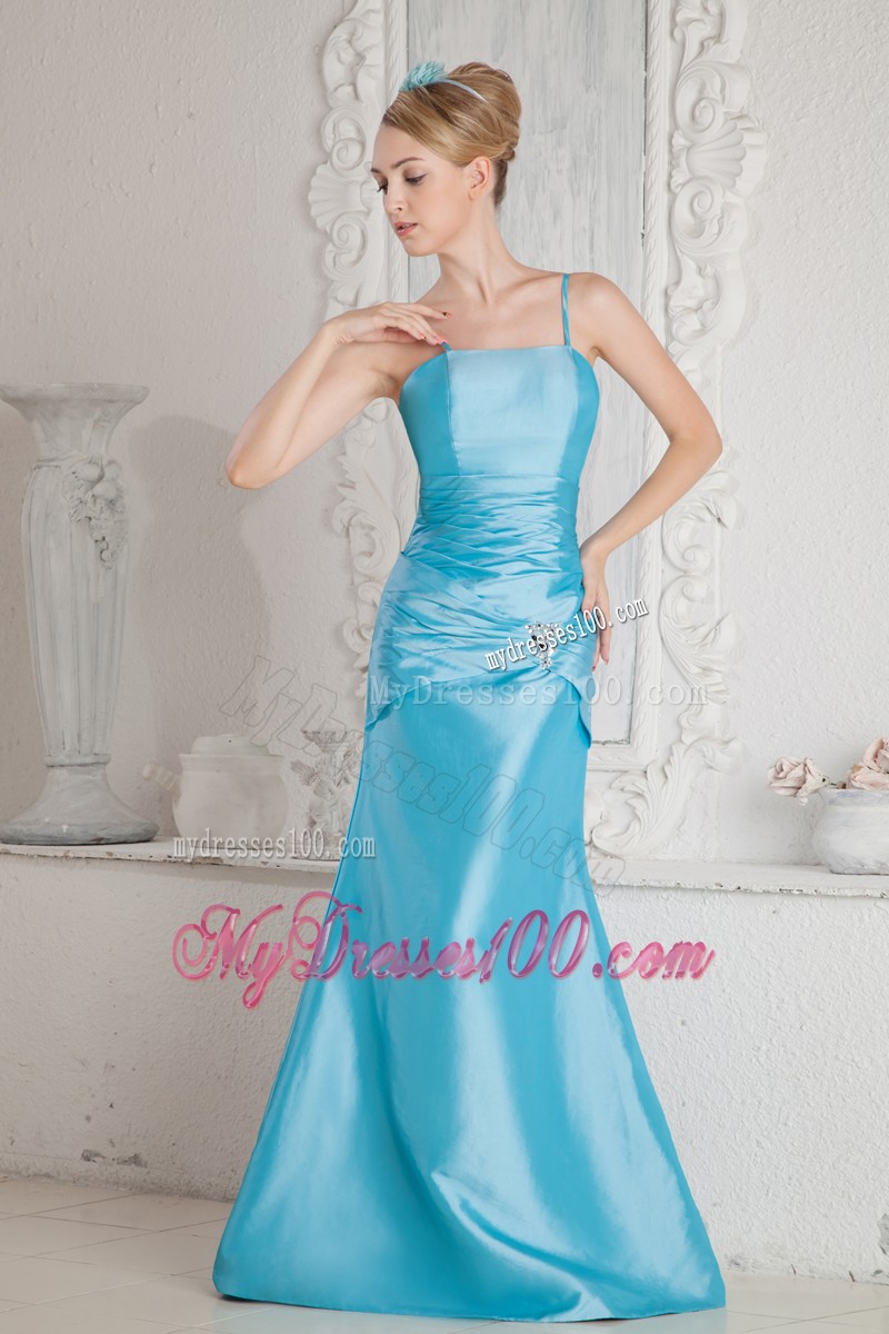 Elegant Spaghetti Straps Ruching and Beading Decorated Prom Dress