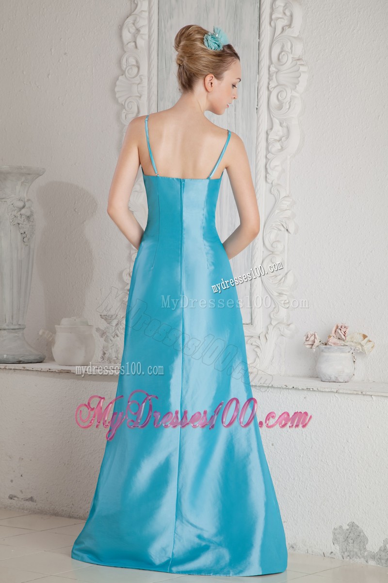 Elegant Spaghetti Straps Ruching and Beading Decorated Prom Dress