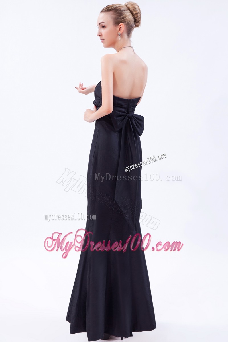 Beautiful Big Bowknot Back Floor Length Prom Dress Navy Blue