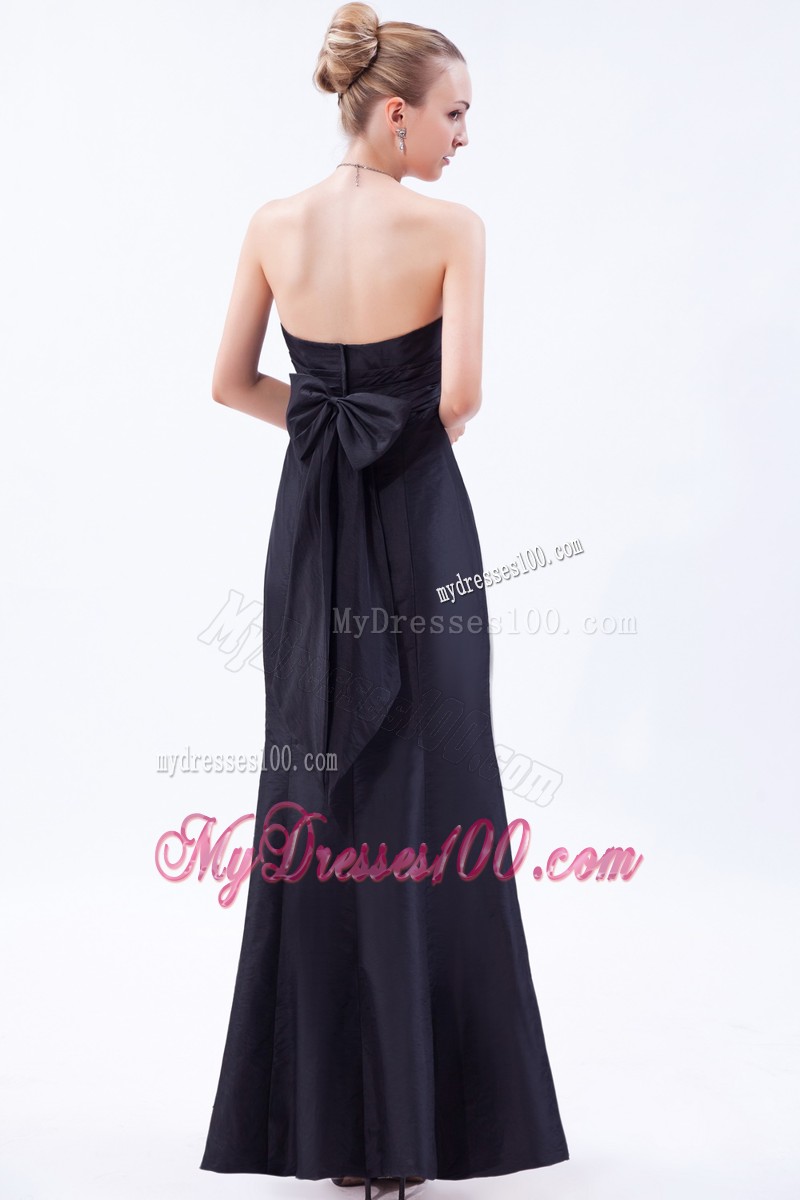 Beautiful Big Bowknot Back Floor Length Prom Dress Navy Blue