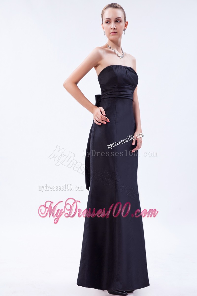 Beautiful Big Bowknot Back Floor Length Prom Dress Navy Blue