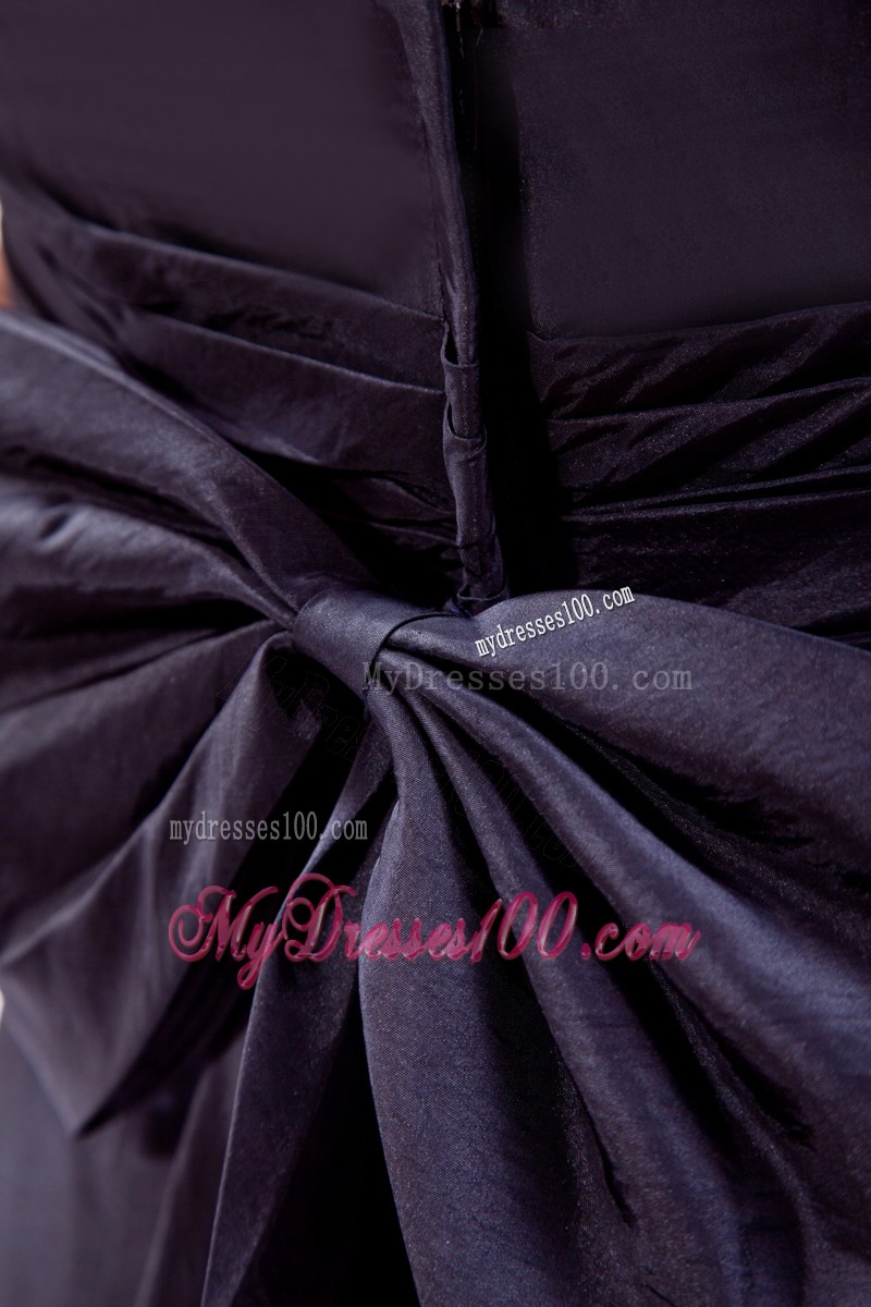Beautiful Big Bowknot Back Floor Length Prom Dress Navy Blue