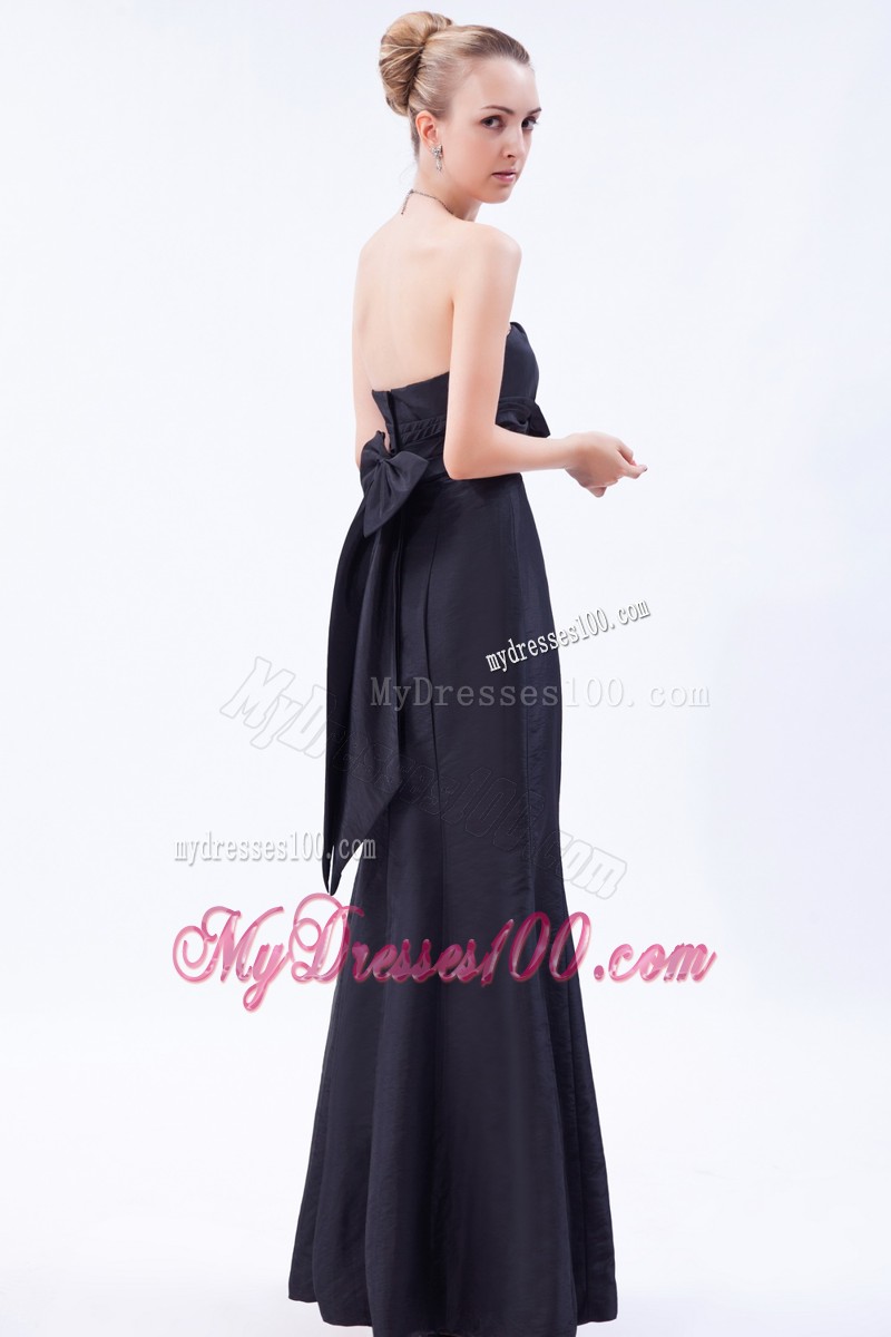 Beautiful Big Bowknot Back Floor Length Prom Dress Navy Blue