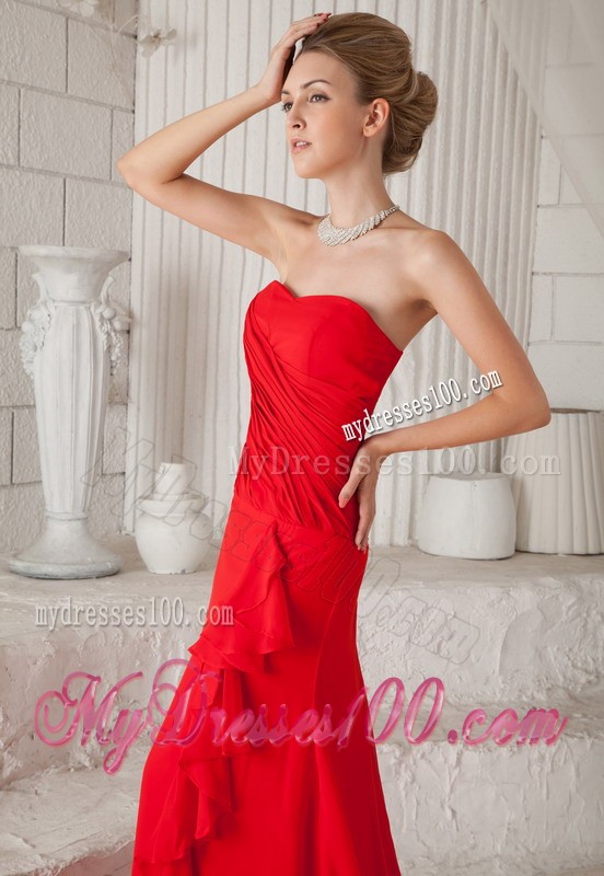 Formal Column Ruffles Court Train Strapless Prom Dresses for Ladies
