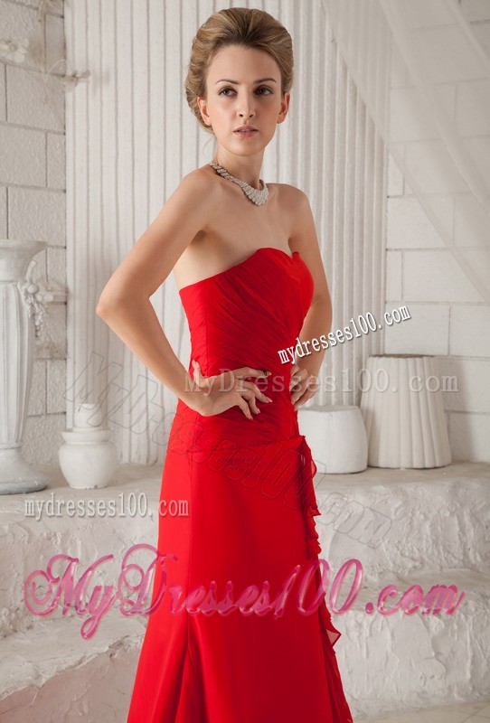 Formal Column Ruffles Court Train Strapless Prom Dresses for Ladies