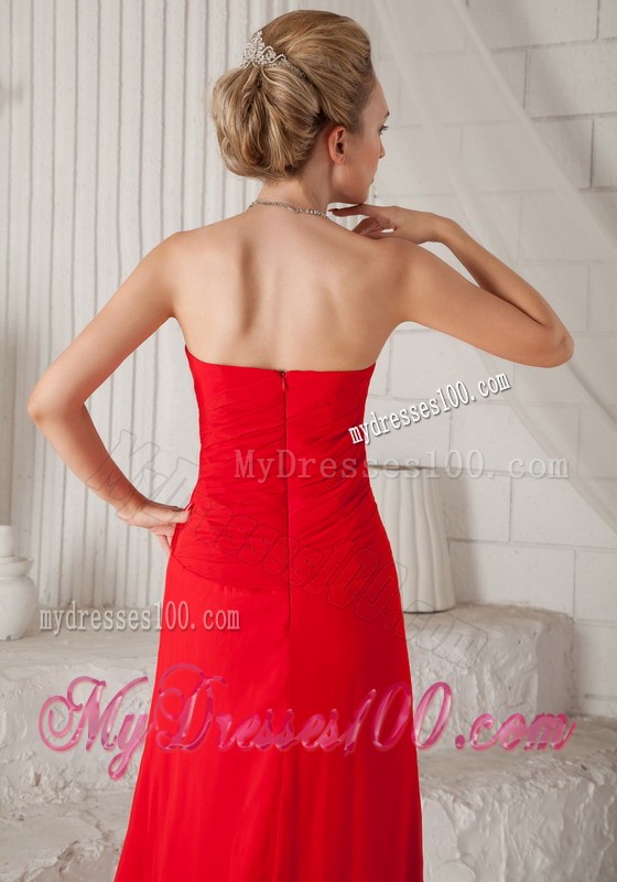 Formal Column Ruffles Court Train Strapless Prom Dresses for Ladies