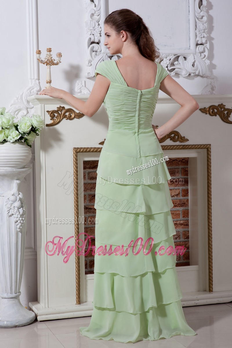 Yellow Green V-neck Straps Floor-length Chiffon Prom Dress