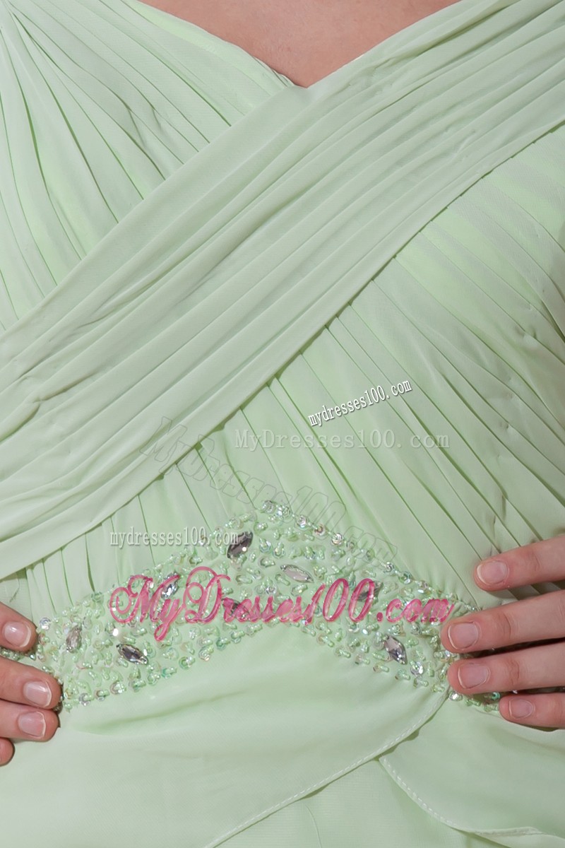 Yellow Green V-neck Straps Floor-length Chiffon Prom Dress