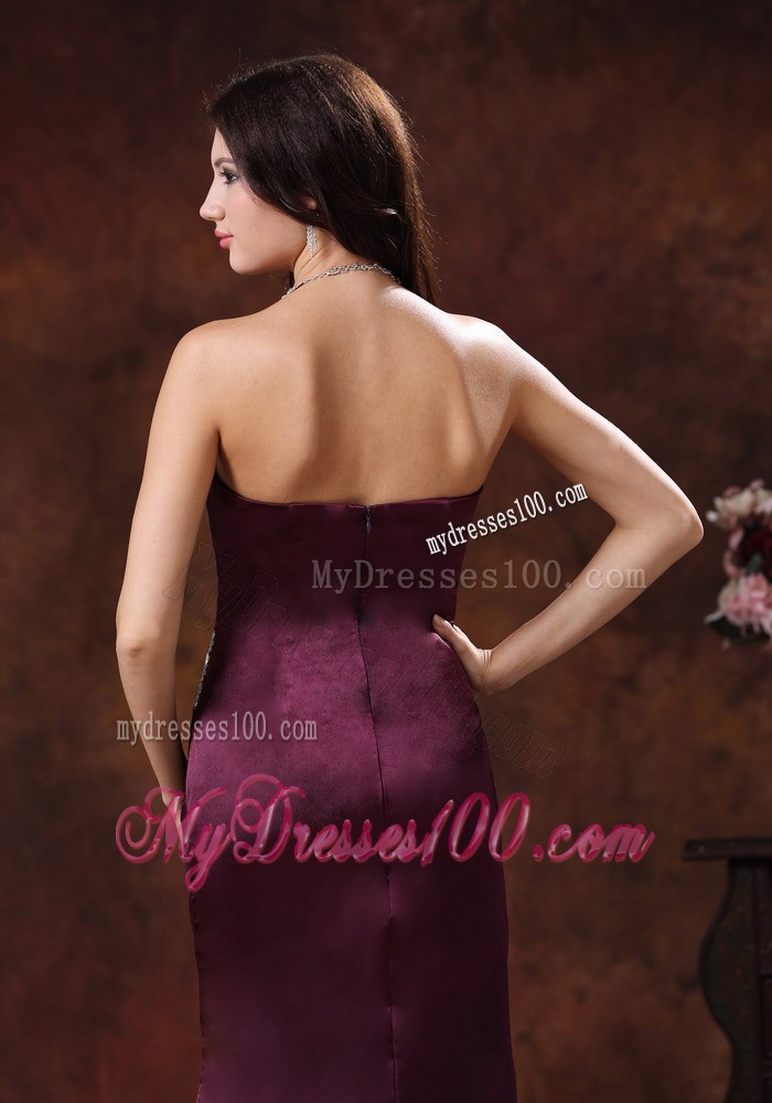 Beaded Dark Purple Prom Dress with Brush Train