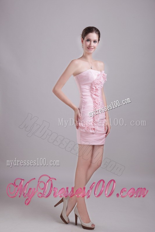 Pretty Handmade Flowers Ruche Baby Pink Short Prom Dresses