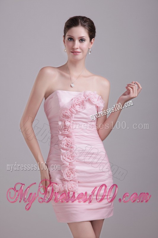 Pretty Handmade Flowers Ruche Baby Pink Short Prom Dresses