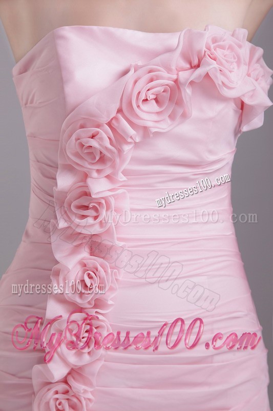 Pretty Handmade Flowers Ruche Baby Pink Short Prom Dresses